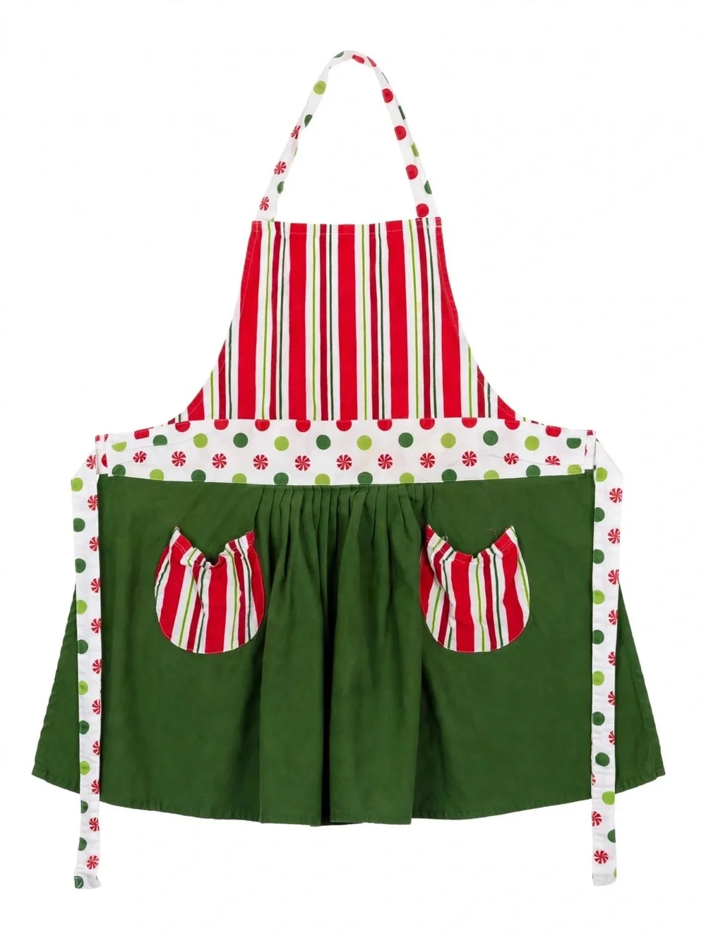 Holiday Green and Red Striped Kitchen Apron - Festive Home Kitchen